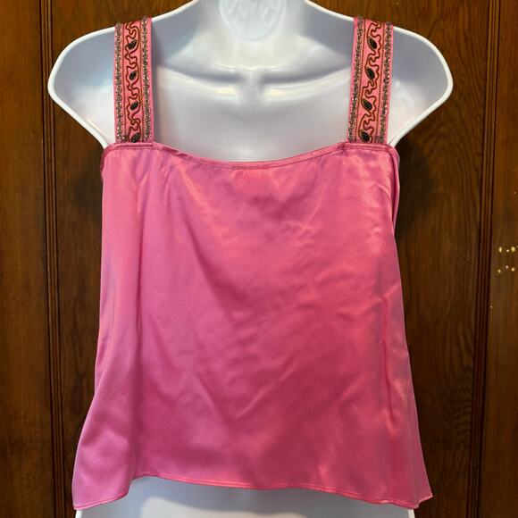 Vintage Y2K Vibrant Pink Silk Beaded Tank Medium Butterfly Paris Babydoll - Picture 7 of 9